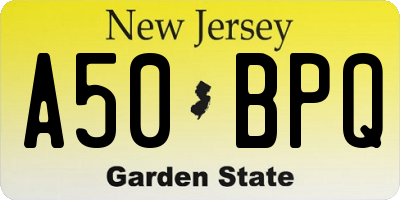 NJ license plate A50BPQ