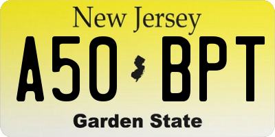 NJ license plate A50BPT