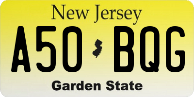 NJ license plate A50BQG