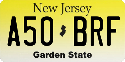 NJ license plate A50BRF