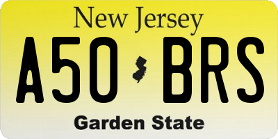 NJ license plate A50BRS