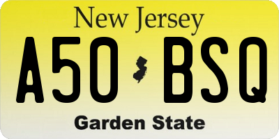 NJ license plate A50BSQ