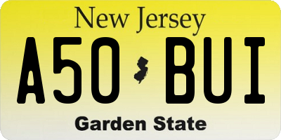 NJ license plate A50BUI
