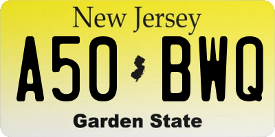 NJ license plate A50BWQ