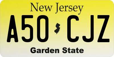 NJ license plate A50CJZ