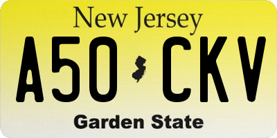 NJ license plate A50CKV