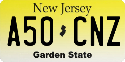 NJ license plate A50CNZ