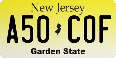 NJ license plate A50COF