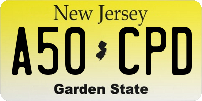 NJ license plate A50CPD