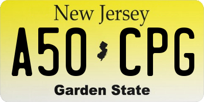 NJ license plate A50CPG