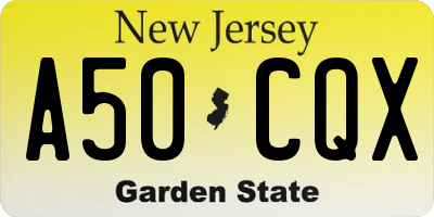 NJ license plate A50CQX