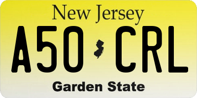 NJ license plate A50CRL