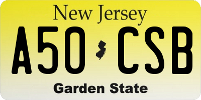 NJ license plate A50CSB