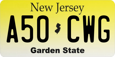 NJ license plate A50CWG