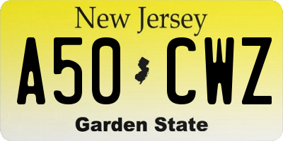 NJ license plate A50CWZ