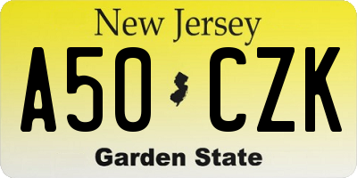 NJ license plate A50CZK