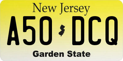 NJ license plate A50DCQ