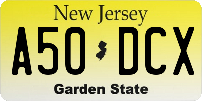 NJ license plate A50DCX