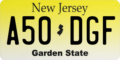 NJ license plate A50DGF