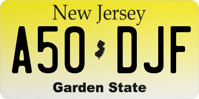 NJ license plate A50DJF