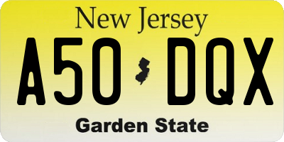 NJ license plate A50DQX