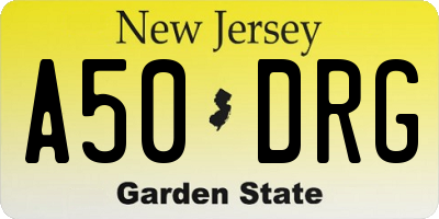 NJ license plate A50DRG