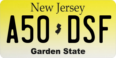 NJ license plate A50DSF