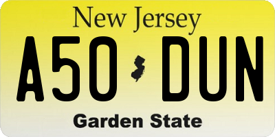 NJ license plate A50DUN