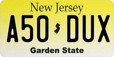 NJ license plate A50DUX