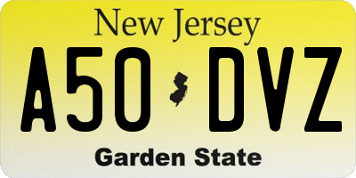 NJ license plate A50DVZ