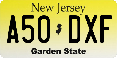 NJ license plate A50DXF