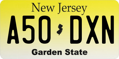 NJ license plate A50DXN