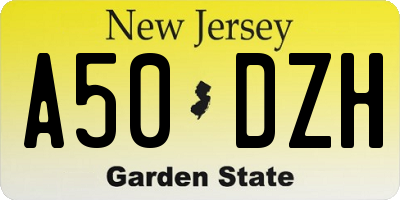 NJ license plate A50DZH