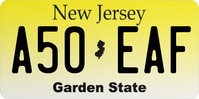 NJ license plate A50EAF