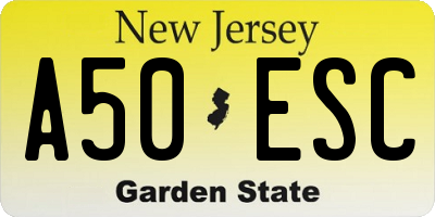 NJ license plate A50ESC