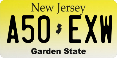 NJ license plate A50EXW