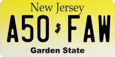 NJ license plate A50FAW