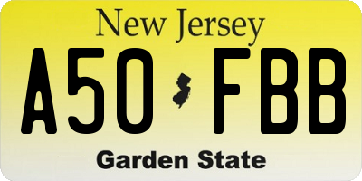 NJ license plate A50FBB