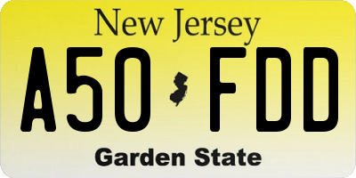 NJ license plate A50FDD