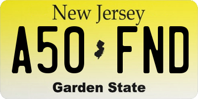 NJ license plate A50FND