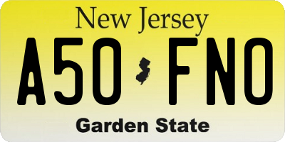 NJ license plate A50FNO