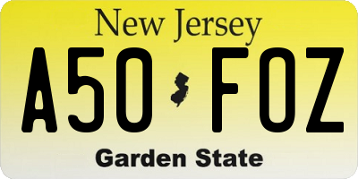 NJ license plate A50FOZ