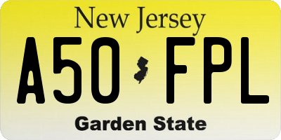 NJ license plate A50FPL