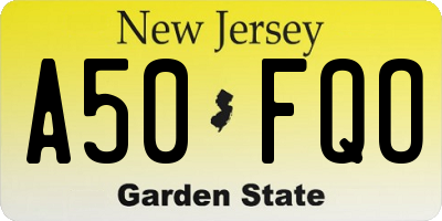 NJ license plate A50FQO