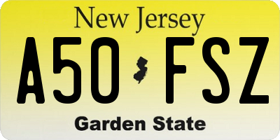 NJ license plate A50FSZ