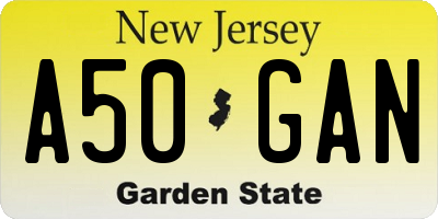 NJ license plate A50GAN