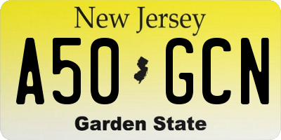 NJ license plate A50GCN