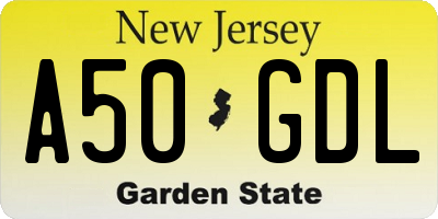 NJ license plate A50GDL
