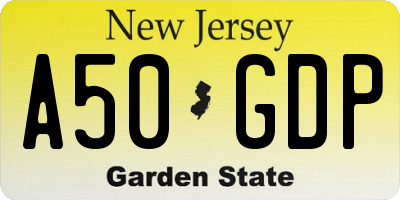 NJ license plate A50GDP