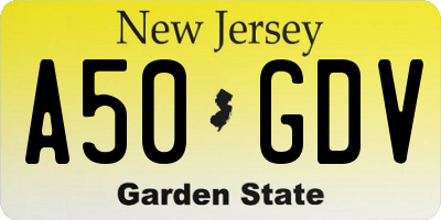 NJ license plate A50GDV